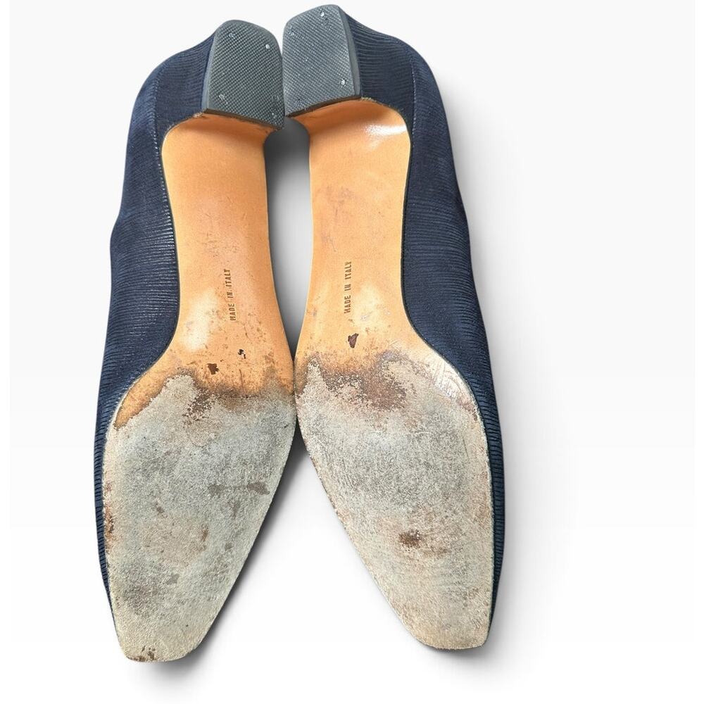 Salvatore Ferragamo Navy Lizard-Embossed Leather Pumps Size 10 AAAA Narrow Italy - Picture 6 of 12